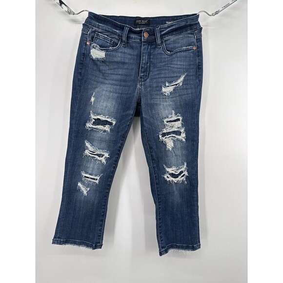 Judy Blue Jeans Women's 5/27 raw Hem Skinny Fit CROPPED Distressed mint - Picture 1 of 12